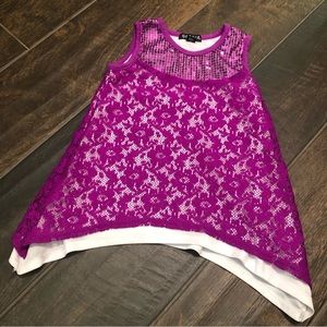 EUC George Magenta Asymmetrical Layered Lace Tank Top